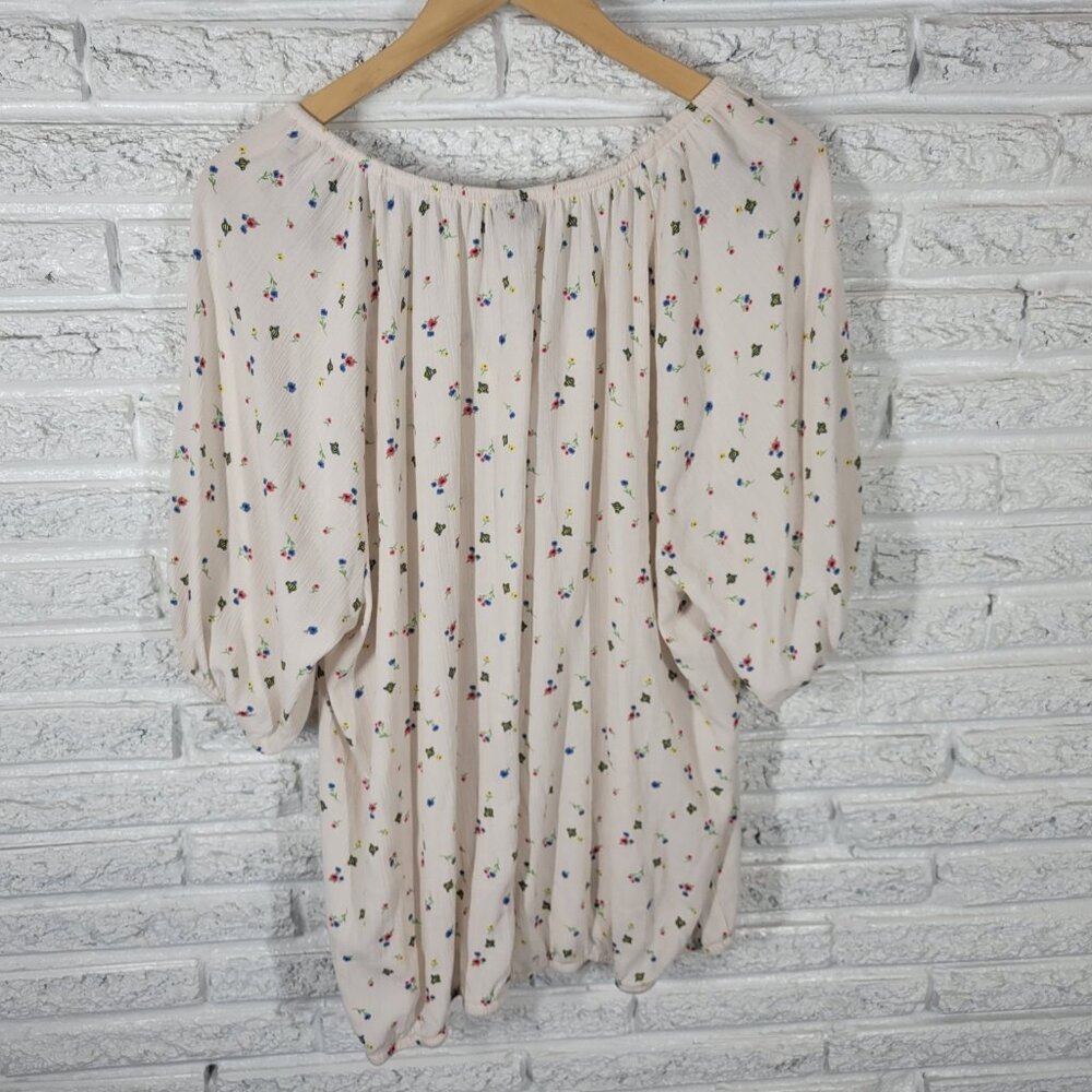 Torrid Womens Top 2 2X Plus Short Sleeve White Pink Floral Elastic Waist FLO84E - Picture 6 of 9